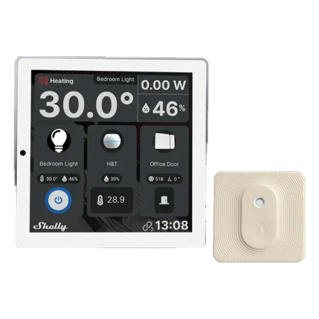 Écran tactile intelligent pour afficher la température, l'humidité et la qualité de l'air avec un design moderne.