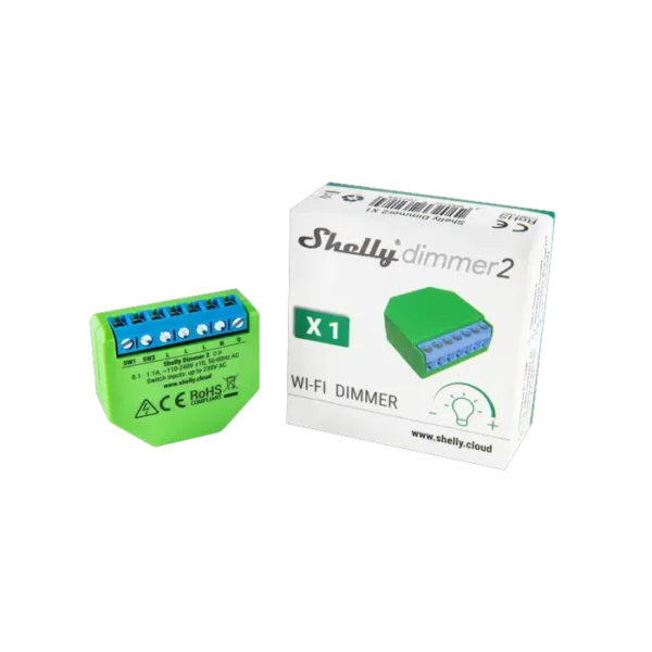 Le Shelly Dimmer2 permet de contrôler la luminosité des éclairages via Wi-Fi, offrant une gestion énergétique optimisée.