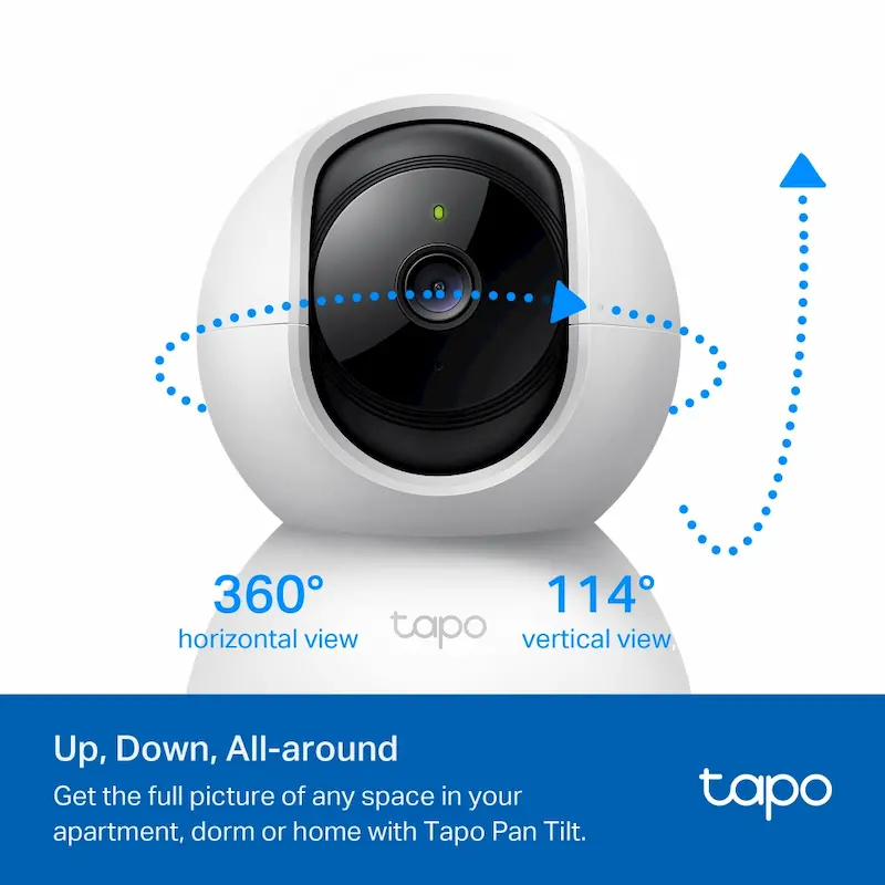 Caméra de vidéosurveillance WiFi Tapo C210 avec rotation motorisée, enregistrement 2K 3MP, vision nocturne et audio bidirectionnel.