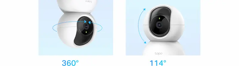 Caméra de surveillance WiFi intérieure Tapo C200 avec rotation motorisée, audio bidirectionnel, vision nocturne et stockage local sécurisé.