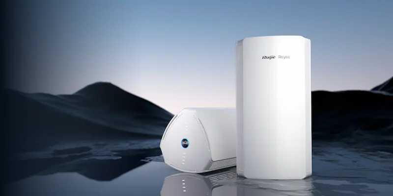 Routeur RG-M18 Wi-Fi 6 AX1800 avec 4 antennes externes et gestion cloud, conçu pour une couverture étendue et des performances stables.