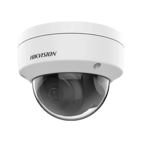 Caméra mini-dôme Hikvision 2MP avec vision de nuit 30 m, boîtier antivandale IP67, connectivité PoE.