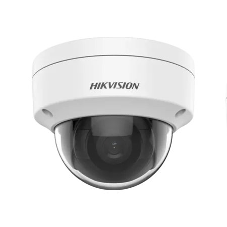Caméra mini-dôme Hikvision 2MP avec vision de nuit 30 m, boîtier antivandale IP67, connectivité PoE.