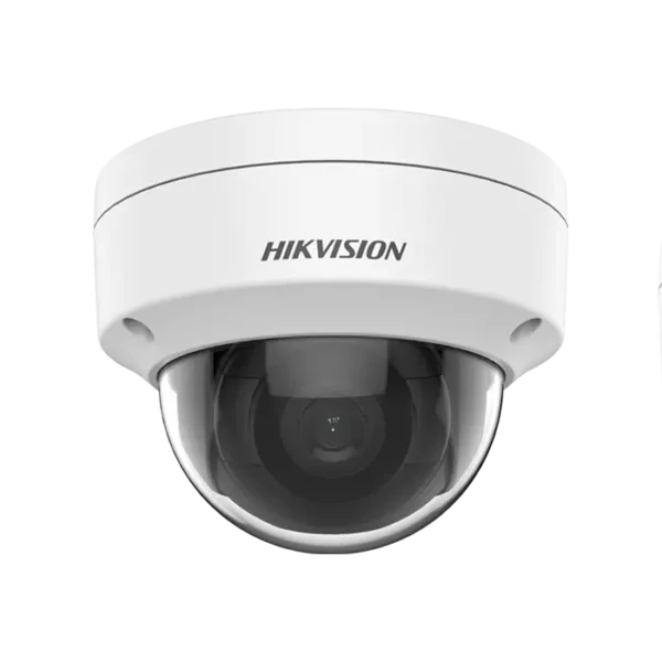 Caméra mini-dôme Hikvision 2MP avec vision de nuit 30 m, boîtier antivandale IP67, connectivité PoE.