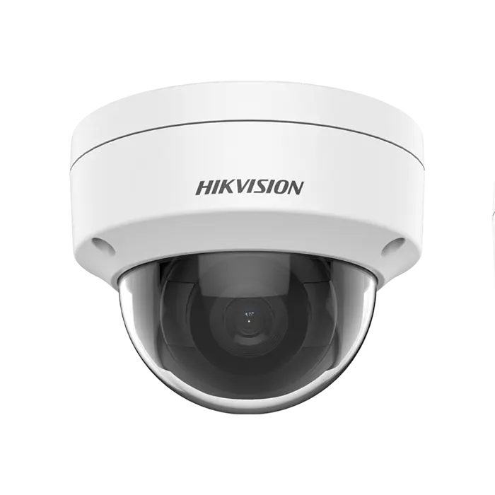Caméra mini-dôme Hikvision 2MP avec vision de nuit 30 m, boîtier antivandale IP67, connectivité PoE.