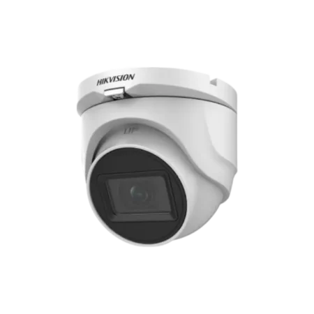 Caméra de surveillance tourelle 5 MP DS-2CE76H0T-ITMF(C), avec infrarouge EXIR 30 m et boîtier étanche pour usage intérieur ou extérieur.