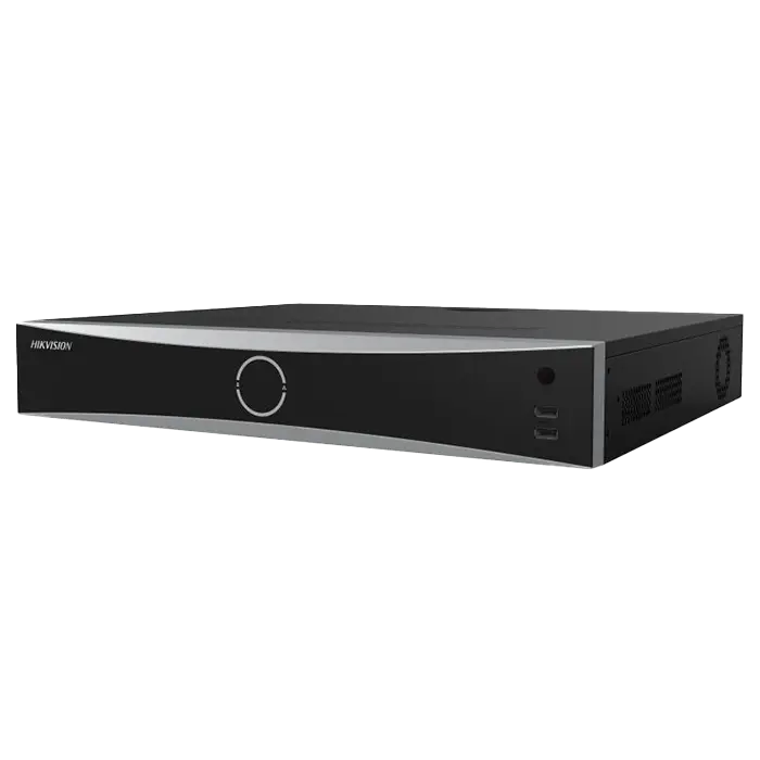 NVR DS-7732NXI-K4/16P avec 32 canaux vidéo, 16 ports PoE, sorties HDMI 4K et intelligence AcuSense pour sécurité professionnelle.