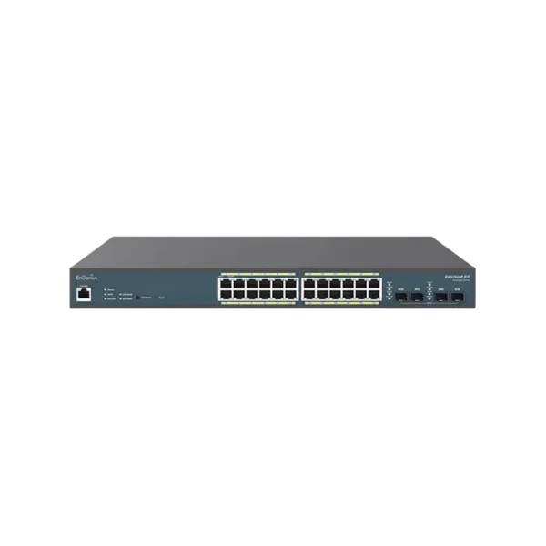 Switch EnGenius Fit 24 ports Gigabit PoE+ 240W avec 4 ports SFP, montable en rack.