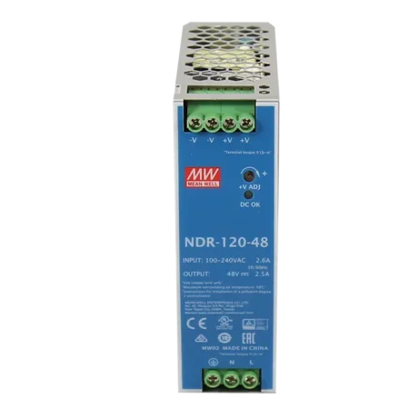 Alimentation industrielle 48 V 120 W Mean Well NDR-120-48 pour montage rail DIN.