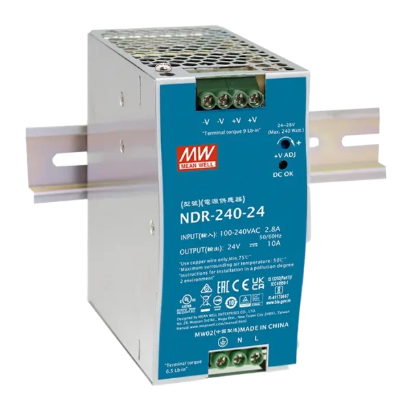 Alimentation industrielle Mean Well NDR-240-24 24 V 10 A montable sur rail DIN.