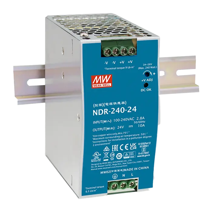 Alimentation industrielle Mean Well NDR-240-24 24 V 10 A montable sur rail DIN.