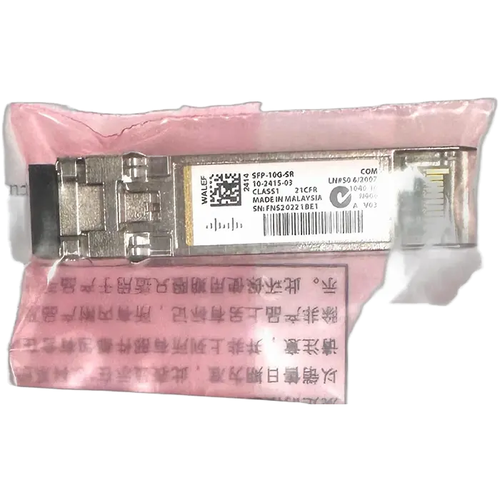 Module SFP Cisco SFP-10G-SR avec connectivité 10 GbE sur fibre MMF 850 nm, pour port SFP+ remplaçable à chaud.
