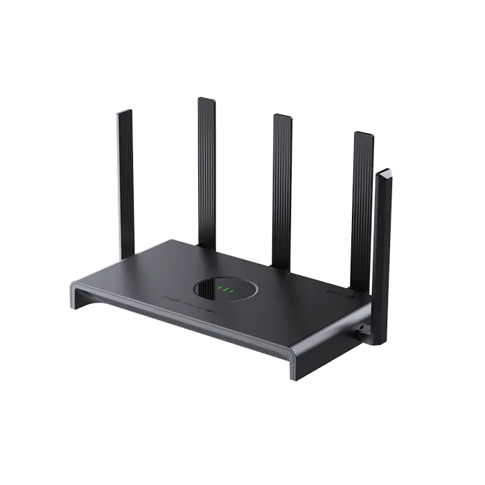 Vue du routeur Wi-Fi RG-EW3000GX PRO équipé de 4 antennes externes et de ports Gigabit, conçu pour offrir des performances Wi-Fi 6 haute vitesse.