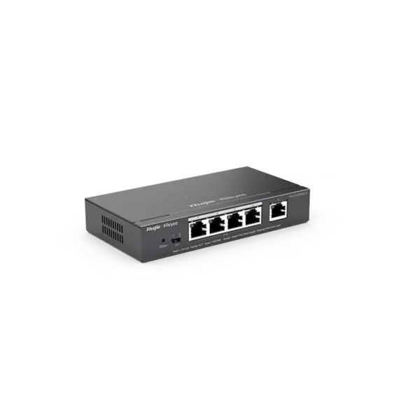 Image du RG‑ES205GC‑P, switch compact 5 ports Gigabit (4 PoE+), compatible Ruijie Cloud, alimentation PoE intégrée.