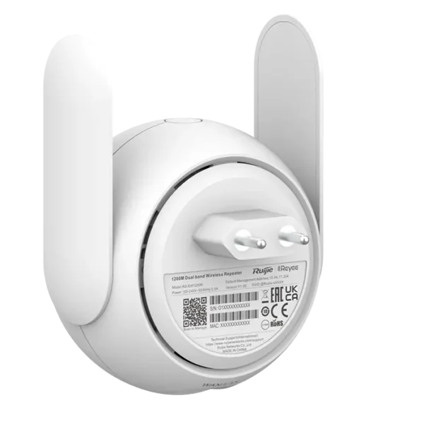 Répéteur WiFi mesh RG-EW1200R dual band 2,4/5 GHz avec débit jusqu’à 1200 Mbps pour réseau domestique.