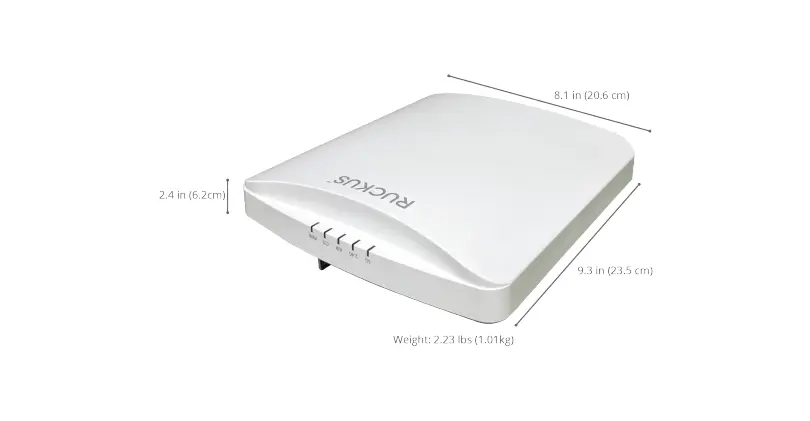 Image du Ruckus ZoneFlex R750, point d’accès indoor Wi‑Fi 6 4×4:4, antennes BeamFlex+, doubles ports Ethernet 2.5 GbE, design plafond.