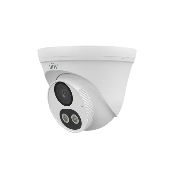 Caméra de sécurité analogique 5MP de type turret avec vision nocturne 40 m, LED blanche intelligente et protection IP67 pour usage extérieur.