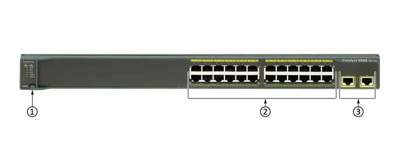 Switch Cisco WS-C2960-24TT-L avec 24 ports Fast Ethernet et 2 ports uplinks Gigabit RJ-45.