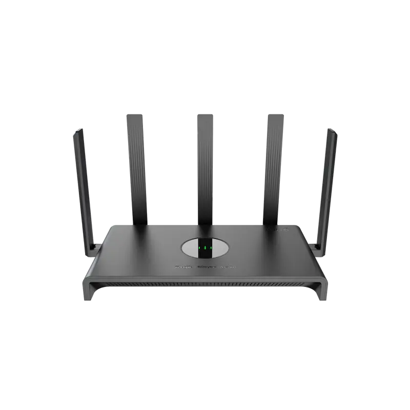 Vue du routeur Wi-Fi RG-EW3000GX PRO équipé de 4 antennes externes et de ports Gigabit, conçu pour offrir des performances Wi-Fi 6 haute vitesse.