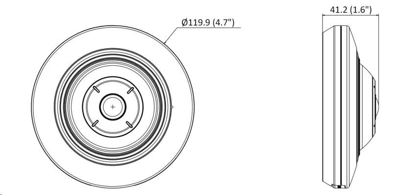 Caméra réseau fisheye Hikvision 5MP avec vue à 360 degrés et microphone intégré.