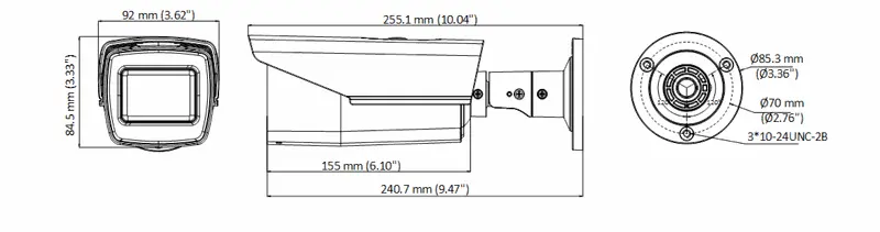 Caméra bullet HD-TVI 5 MP DS-2CE19H0T-AIT3ZF(C), avec zoom motorisé, vision nocturne longue portée et boîtier IP67 pour une surveillance extérieure performante.