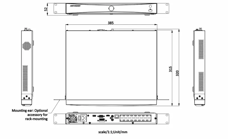 NVR DS-7616NXI-K2/16P avec 16 ports PoE, IA AcuSense, sortie HDMI 4K et stockage évolutif.
